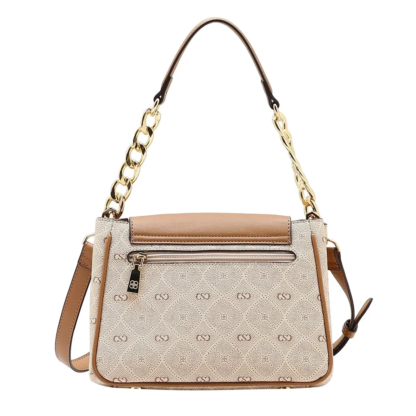 Bolsa feminina Chenson shoulder bag monograma bege vista traseira com bolso zíper